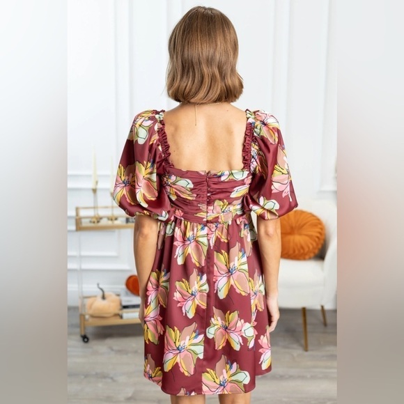 NWT CROSBY Mollie Burch Hunter Puff Sleeve Babydoll Mini Dress Gallery Floral, S - Picture 13 of 15